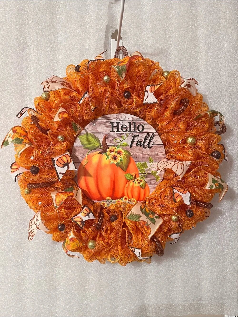 Hello Fall Orange Pumpkin Wreath - Home Holiday